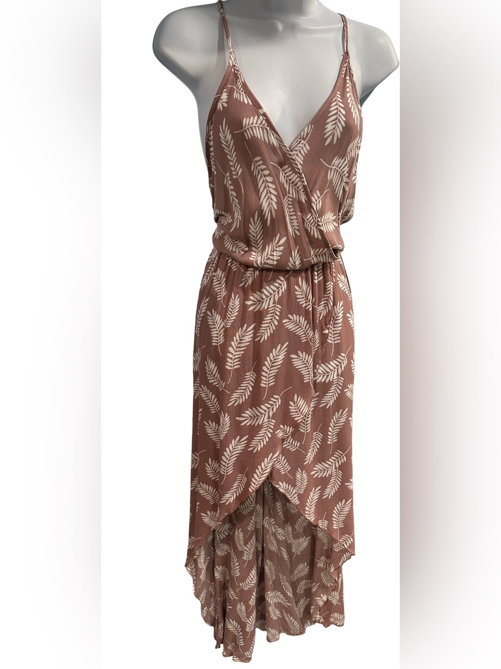 NWT Lani California Mauve Tropical Leaf-Print High-Low Halter Tank Tulip Dress